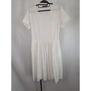Kate Spade Saturday White Cotton Pleated Dress Short Sleeve Knee Medium (M13)